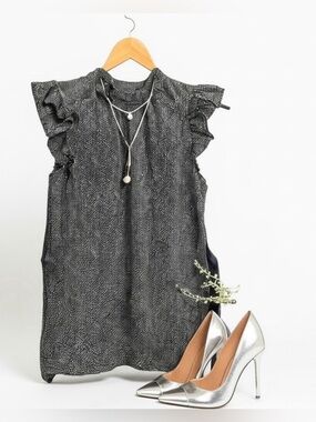 Express Black and White Polka Dot Ruffle Blouse